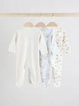 Grey 100% Cotton Two Way Zip Baby Sleepsuits 3 Pack