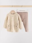 Neutral Stripe Baby Knitted Jumper and Leggings Set