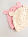 Pink 4 Piece Baby Beanies And Dibble Bibs Set