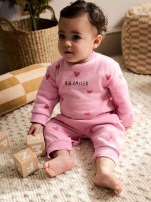 Pink Heart Printed Jersey Baby Romper