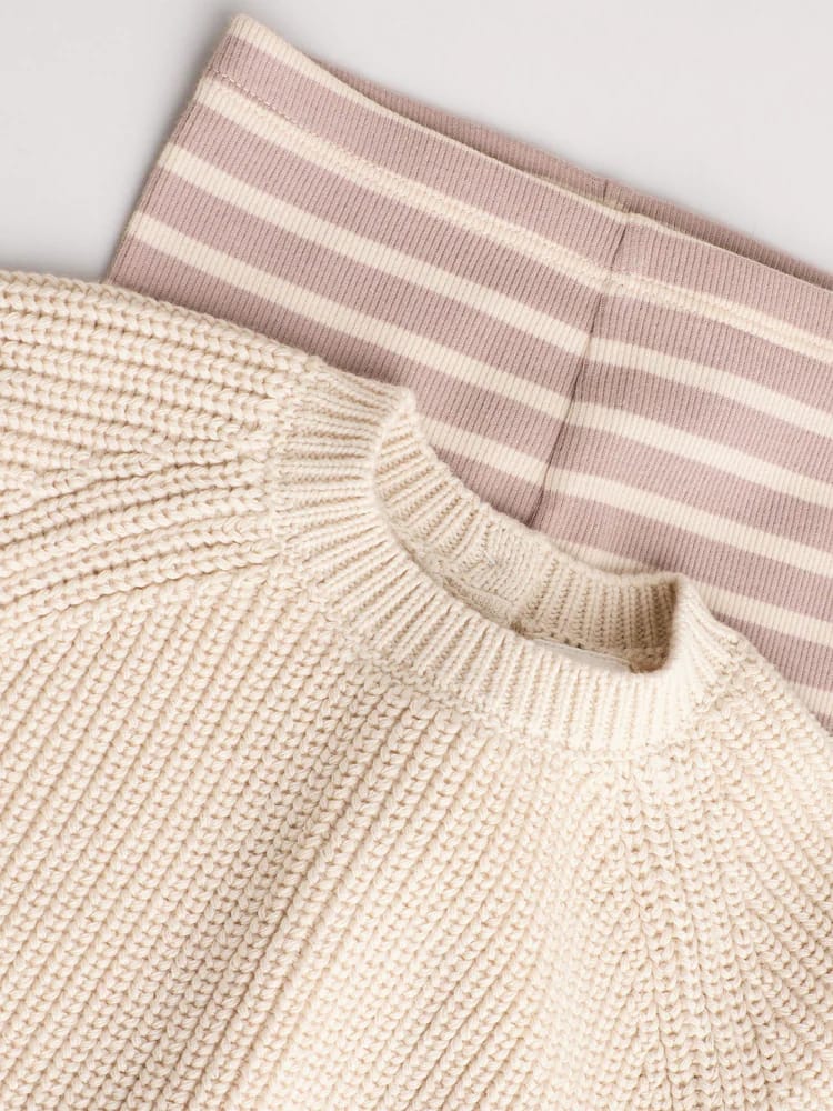 Neutral Stripe Baby Knitted Jumper and Leggings Set