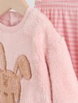 Pink Bunny Baby Fleece Tops and Leggings Set 2 Piece