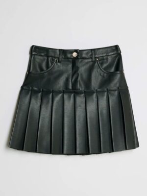 River Island Black Faux Leather Pleated Skirt
