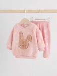 Pink Bunny Baby Fleece Tops and Leggings Set 2 Piece