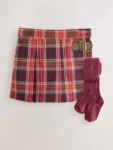 Burgundy Red Check Skirt and Tights Set