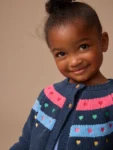 Navy Knitted Heart Print Cardigan