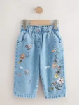 Denim Floral Print Jeans
