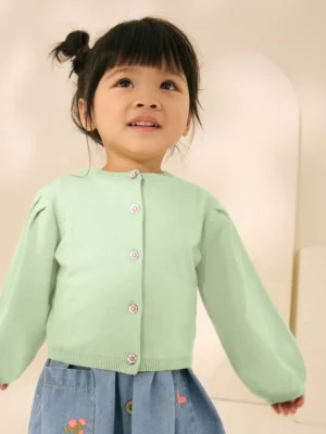 Lime Green Pleated Sleeve Cardigan