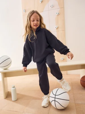 Black Cotton Rich Sports Funnel Neck Sweat and Joggers Set