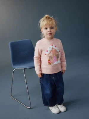 Pink Christmas Gingerbread House Jumper