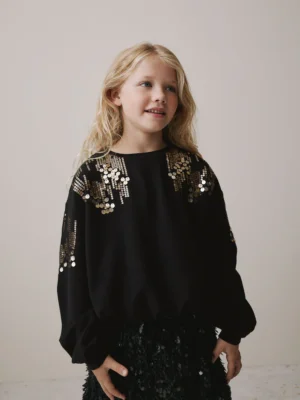 Long Sleeve Sequin Bubble Hem Sweat Top