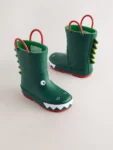 Green Crocodile Handle Pull On Wellies