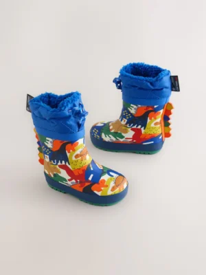 Blue Dinosaurs Thermal Thinsulate™ Lined Cuff Wellies