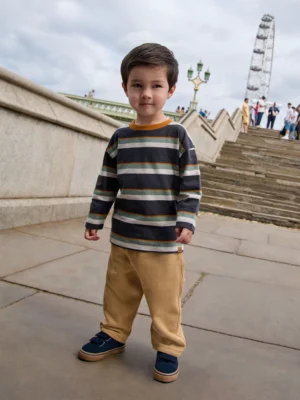 Charcoal Grey Striped Long Sleeve T-Shirt and Carpenter Joggers Set