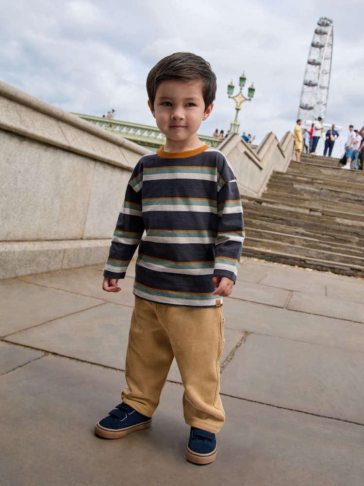 Charcoal Grey Striped Long Sleeve T-Shirt and Carpenter Joggers Set