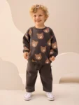 Charcoal Grey Bear All Over Printed Sweatshirt and Joggers Set