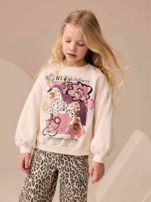 Ecru/Pink Unicorn Applique Sweatshirt