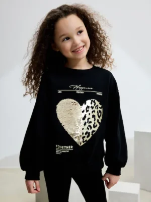 Black Sequin Heart Sweatshirt