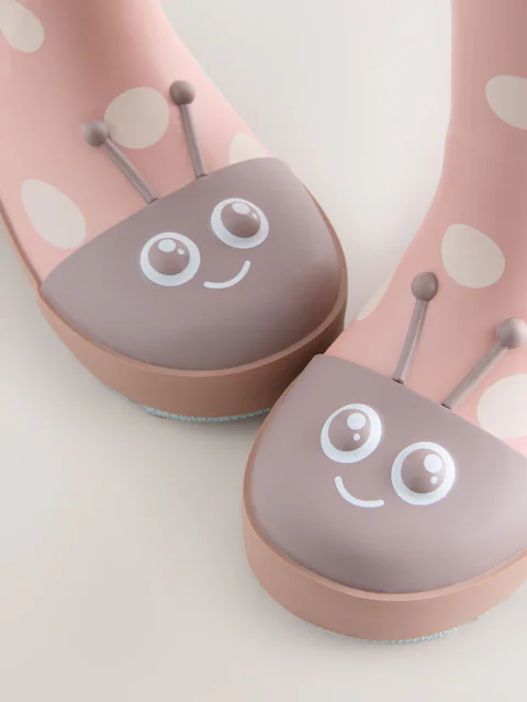 Pink Ladybird Handle Wellies