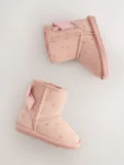 Pink Bow Water Repellent Tall Suede Pull On Boots