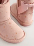 Pink Bow Water Repellent Tall Suede Pull On Boots