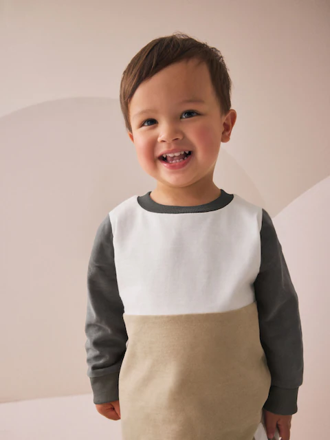 Neutral/Grey Long Sleeve Soft Touch T-Shirt and Joggers Set