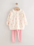Light Pink Ditsy Floral Collar Sweatshirt and Leggings Set