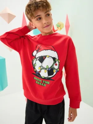 Red White Sequin Santa Christmas Crew Sweatshirt