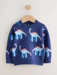 Blue Dinosaur Knitted Crew Neck Jumper