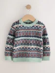 Blue Fairisle Pattern Knitted Crew Neck Jumper