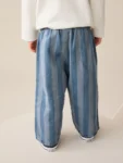 Dark Blue Stripe Pull On Wide Trousers