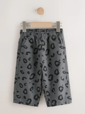 Charcoal Grey Leopard Print Pull On Wide Trousers