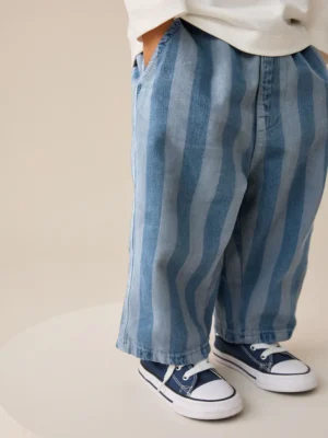 Dark Blue Stripe Pull On Wide Trousers