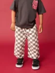 Black/White Checkerboard Pull On Wide Trousers
