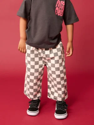 Black/White Checkerboard Pull On Wide Trousers