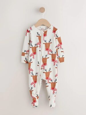 Ecru Baby Christmas Reindeer Sleepsuit