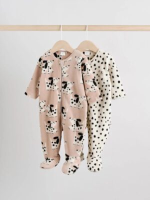 Neutral Baby Micro Fleece Two Way Zip Sleepsuits 2 Pack
