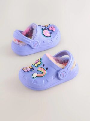 Purple Faux Fur Lined Clog Slippers