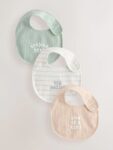 Neutral Brown/ Mint Green Slogan Baby Bibs 3 Pack