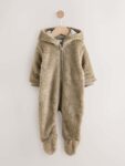 Mink Brown Fleece Baby Pramsuit