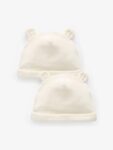 Cream Velour Baby Beanie Hats 2 Pack