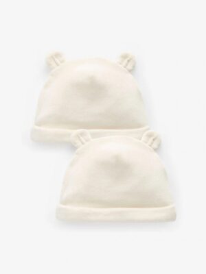 Cream Velour Baby Beanie Hats 2 Pack