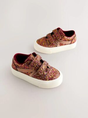 Burgundy Red Glitter Standard Fit (F) Touch Fastening Trainers