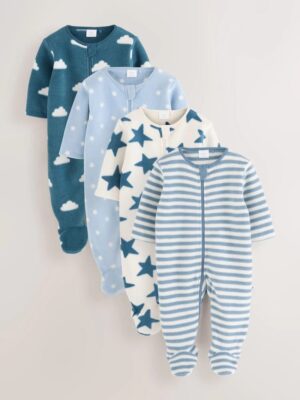 Blue Baby Micro Fleece Two Way Zip Sleepsuits 4 Pack