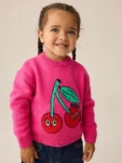 Pink Cherry Embroidered Knitted Jumper
