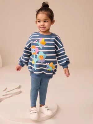 Navy Stripe Characters Sweatshirt and Leggings Set