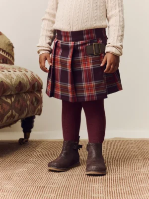 Burgundy Red Check Skirt and Tights Set