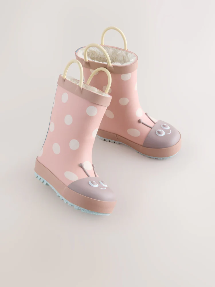 Pink Ladybird Handle Wellies