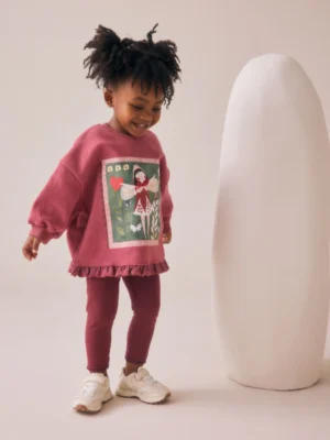Burgundy Red Fairy Frill Hem Sweatshirt & Leggings Set