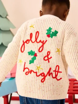Ecru Holly Jolly Christmas Cardigan